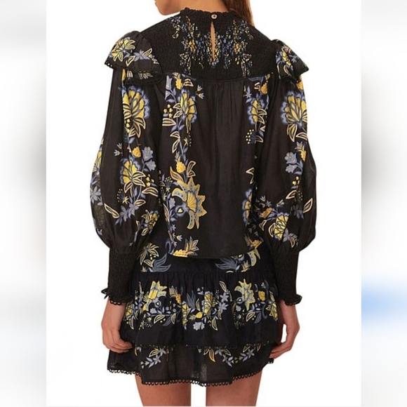 FARM RIO Stitched Garden Black Floral Boho Top And Skirt 2 Piece Set Medium RARE - Picture 3 of 14